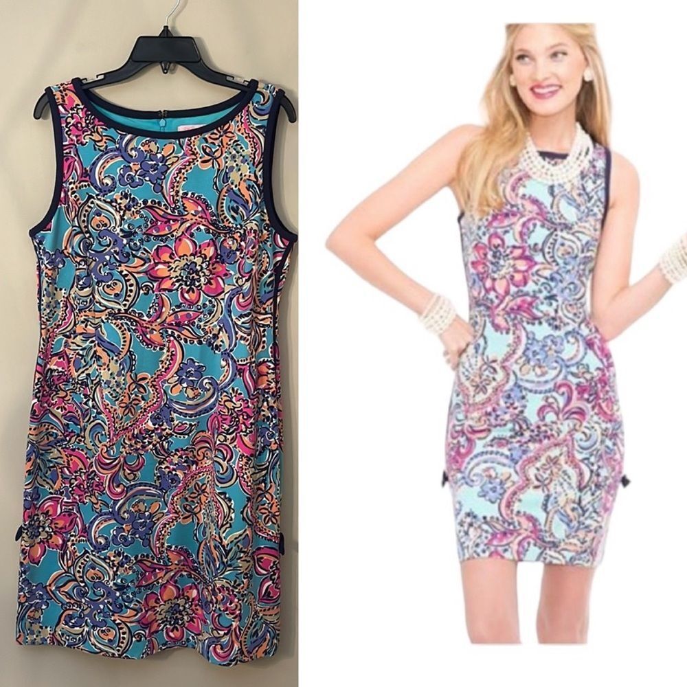 LILLY PULITZER Francesca Aqua Bait & Switch Sleeveless Sheath Dress Size XL
